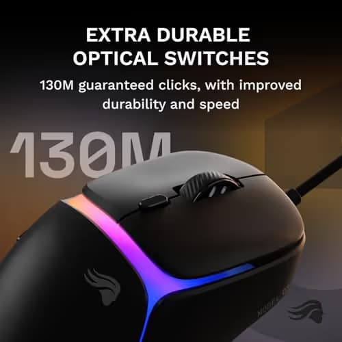 GLORIOUS Gaming Model D3 Wired Gaming Mouse - Ultralight 57g Weight, 130M Click Optical Switches, 30K DPI BAMF 3.0 Sensor, 750 IPS Tracking, 50G Acceleration, Supports All Grip Types - Black image