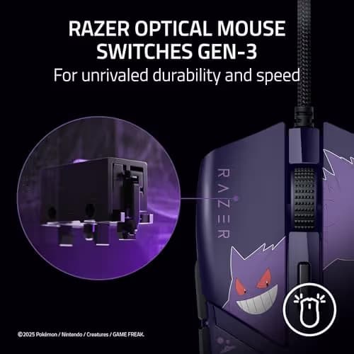 Razer Cobra Wired Gaming Mouse: 58g Lightweight - Gen-3 Optical Switches - Chroma RGB Lighting Underglow - 8500 DPI Optical Sensor - 100% PTFE Mouse Feet - Speedflex Cable - Pokemon Gengar Edition image