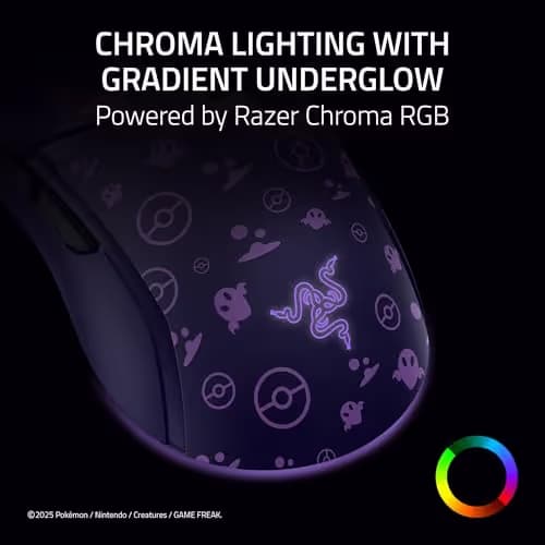 Razer Cobra Wired Gaming Mouse: 58g Lightweight - Gen-3 Optical Switches - Chroma RGB Lighting Underglow - 8500 DPI Optical Sensor - 100% PTFE Mouse Feet - Speedflex Cable - Pokemon Gengar Edition image