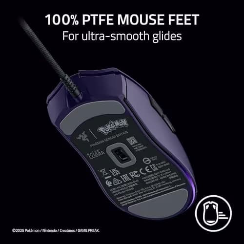 Razer Cobra Wired Gaming Mouse: 58g Lightweight - Gen-3 Optical Switches - Chroma RGB Lighting Underglow - 8500 DPI Optical Sensor - 100% PTFE Mouse Feet - Speedflex Cable - Pokemon Gengar Edition image