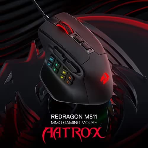 Redragon M811 Aatrox MMO Gaming Mouse, 15 Programmable Buttons Wired RGB Mouse w/Ergonomic Natural Grip Build, 10 Side Macro Keys, Software Supports DIY Keybinds & Backlit image