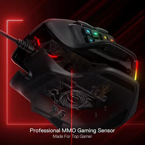 Redragon M811 Aatrox MMO Gaming Mouse, 15 Programmable Buttons Wired RGB Mouse w/Ergonomic Natural Grip Build, 10 Side Macro Keys, Software Supports DIY Keybinds & Backlit image