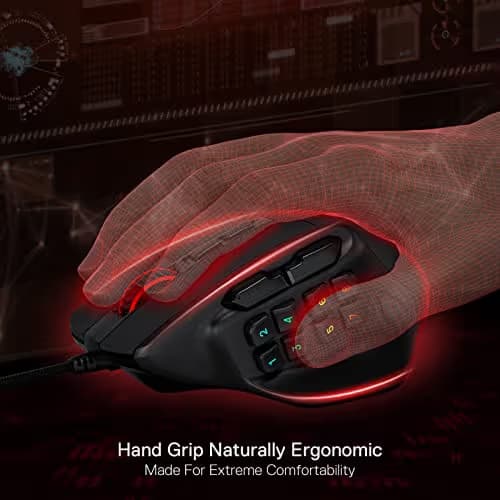 Redragon M811 Aatrox MMO Gaming Mouse, 15 Programmable Buttons Wired RGB Mouse w/Ergonomic Natural Grip Build, 10 Side Macro Keys, Software Supports DIY Keybinds & Backlit image