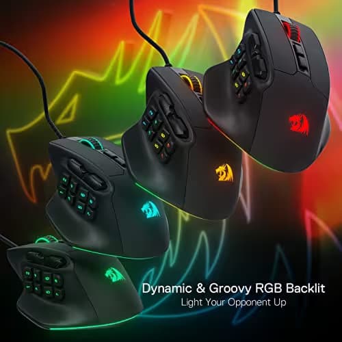 Redragon M811 Aatrox MMO Gaming Mouse, 15 Programmable Buttons Wired RGB Mouse w/Ergonomic Natural Grip Build, 10 Side Macro Keys, Software Supports DIY Keybinds & Backlit image