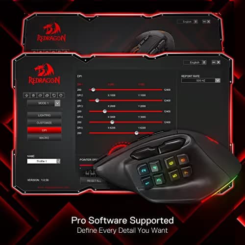 Redragon M811 Aatrox MMO Gaming Mouse, 15 Programmable Buttons Wired RGB Mouse w/Ergonomic Natural Grip Build, 10 Side Macro Keys, Software Supports DIY Keybinds & Backlit image