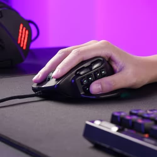 Redragon M811 Aatrox MMO Gaming Mouse, 15 Programmable Buttons Wired RGB Mouse w/Ergonomic Natural Grip Build, 10 Side Macro Keys, Software Supports DIY Keybinds & Backlit image