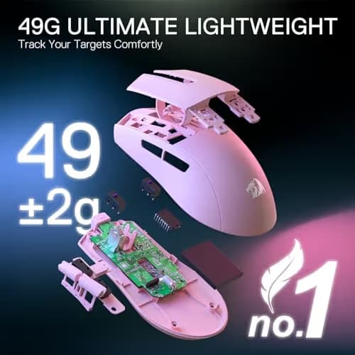 Redragon M916 PRO 3-Mode Wireless Gaming Mouse, 55G Ultra-Light 26K DPI Mouse w/Ergonomic Natural Grip Build, Full Programmable Buttons, Software Supports DIY Keybinds & DPI (1K Hz, Pink) image
