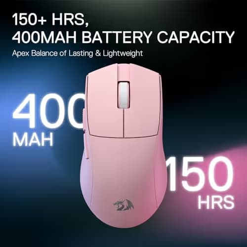 Redragon M916 PRO 3-Mode Wireless Gaming Mouse, 55G Ultra-Light 26K DPI Mouse w/Ergonomic Natural Grip Build, Full Programmable Buttons, Software Supports DIY Keybinds & DPI (1K Hz, Pink) image