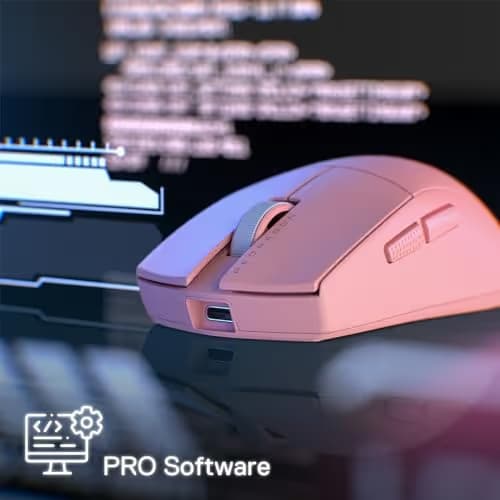 Redragon M916 PRO 3-Mode Wireless Gaming Mouse, 55G Ultra-Light 26K DPI Mouse w/Ergonomic Natural Grip Build, Full Programmable Buttons, Software Supports DIY Keybinds & DPI (1K Hz, Pink) image