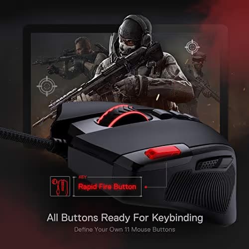 Redragon M612 Predator RGB Gaming Mouse, 8000 DPI Wired Optical Mouse with 11 Programmable Buttons & 5 Backlit Modes, Software Supports DIY Keybinds Rapid Fire Button image