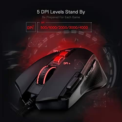 Redragon M612 Predator RGB Gaming Mouse, 8000 DPI Wired Optical Mouse with 11 Programmable Buttons & 5 Backlit Modes, Software Supports DIY Keybinds Rapid Fire Button image