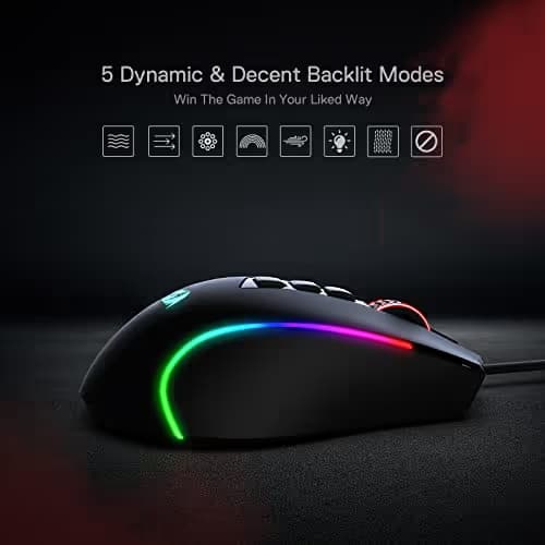 Redragon M612 Predator RGB Gaming Mouse, 8000 DPI Wired Optical Mouse with 11 Programmable Buttons & 5 Backlit Modes, Software Supports DIY Keybinds Rapid Fire Button image