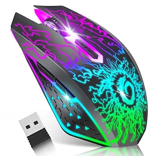 VersionTECH. Wireless Gaming Mouse, Rechargeable Computer Mouse Mice with Colorful LED Lights, Silent Click, 2.4G USB Nano Receiver, 3 Level DPI for PC Gamer Laptop Desktop Chromebook Mac-Black image