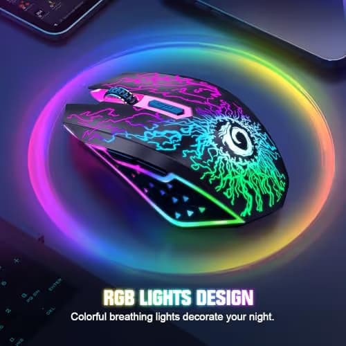 VersionTECH. Wireless Gaming Mouse, Rechargeable Computer Mouse Mice with Colorful LED Lights, Silent Click, 2.4G USB Nano Receiver, 3 Level DPI for PC Gamer Laptop Desktop Chromebook Mac-Black image