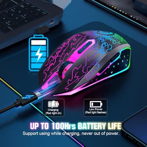 VersionTECH. Wireless Gaming Mouse, Rechargeable Computer Mouse Mice with Colorful LED Lights, Silent Click, 2.4G USB Nano Receiver, 3 Level DPI for PC Gamer Laptop Desktop Chromebook Mac-Black image