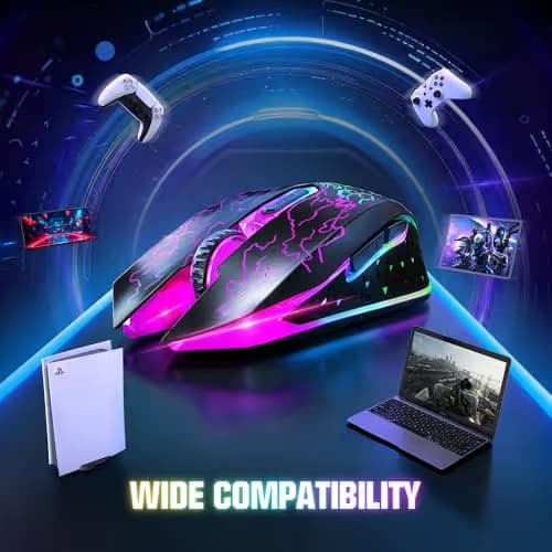 VersionTECH. Wireless Gaming Mouse, Rechargeable Computer Mouse Mice with Colorful LED Lights, Silent Click, 2.4G USB Nano Receiver, 3 Level DPI for PC Gamer Laptop Desktop Chromebook Mac-Black image