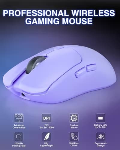 AULA SC580X Wireless Gaming Mouse, Tri-Mode 2.4G/BT5.0/USB-C Gaming Mice with 12000 DPI, 6 Programmable Buttons, Rechargeable Computer Mouse for Laptop/PC/Mac/Tablet image