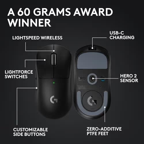 Logitech G PRO X Superlight 2 SE Wireless Gaming Mouse, 60 g pro-Grade Mouse with 5 programmable Buttons, 44K DPI Sensor, 888+ IPS, 1 kHz Report Rate, USB-C Charging for PC/Mac - Black image