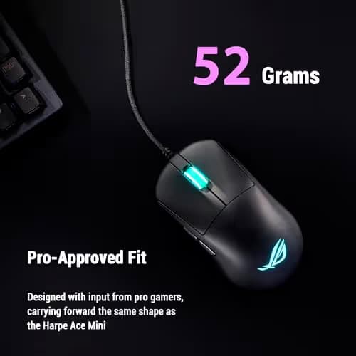 ASUS ROG Harpe Mini Core Wired Gaming Mouse – Wired USB, Small Compact Design, Right-Handed, 52g Lightweight, 12K DPI, Pro-Approved, Gear Link Web-Based Configuration, PC/Mac Support - Black image