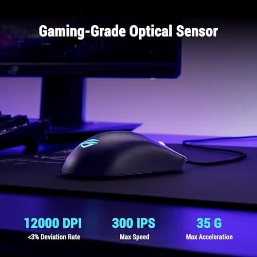 ASUS ROG Harpe Mini Core Wired Gaming Mouse – Wired USB, Small Compact Design, Right-Handed, 52g Lightweight, 12K DPI, Pro-Approved, Gear Link Web-Based Configuration, PC/Mac Support - Black image