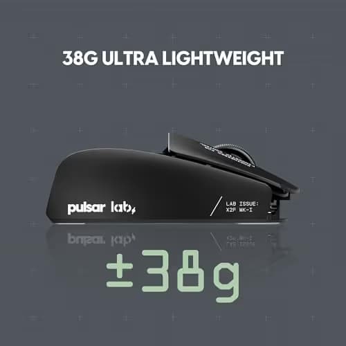 Pulsar Gaming Gears LAB X2F Wireless Fingertip Gaming Mouse, Ultra Lightweight 1.34 oz (38 g), HUANO Blue Pink Dot Switches, 32,000 DPI, 750 IPS, XS-1 Sensor, 8K Compatible (Black) image