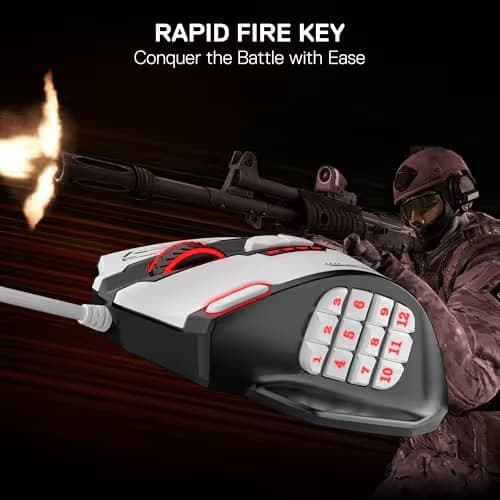 Redragon M908 Impact RGB MMO Gaming Mouse, Optical Wired Ergonomic Mouse with Max 24,000 DPI, High Precision, 18 Programmable Macro Shortcuts, Comfort Grip, Black & White image