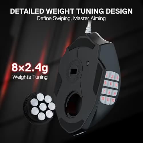 Redragon M908 Impact RGB MMO Gaming Mouse, Optical Wired Ergonomic Mouse with Max 24,000 DPI, High Precision, 18 Programmable Macro Shortcuts, Comfort Grip, Black & White image
