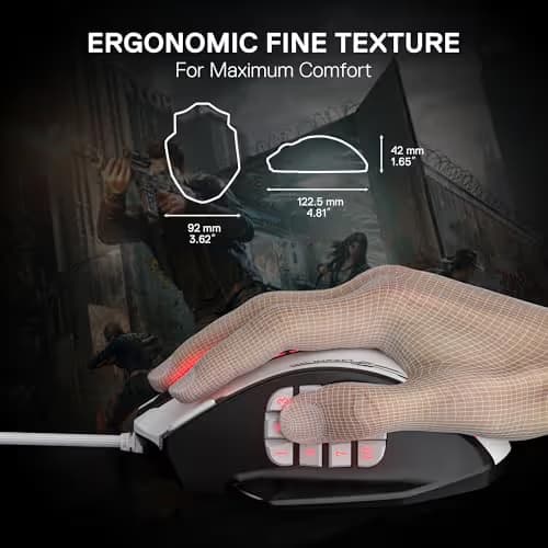 Redragon M908 Impact RGB MMO Gaming Mouse, Optical Wired Ergonomic Mouse with Max 24,000 DPI, High Precision, 18 Programmable Macro Shortcuts, Comfort Grip, Black & White image
