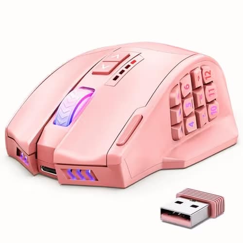 UtechSmart Venus Pro Wireless MMO Gaming Mouse, 16,000 DPI Optical Sensor, Wired/Wireless Dual Modes, 16M Chroma RGB Lighting, 16 Programmable Buttons, Ergonomic Design, Up to 70H, Pink main image