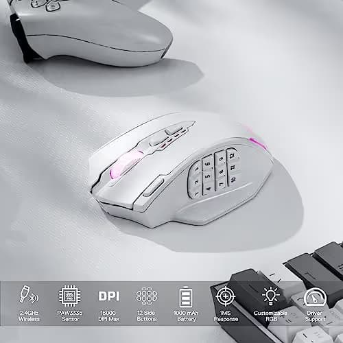 Redragon M913 Impact Elite Wireless Gaming Mouse, 16000 DPI Wired/Wireless RGB Mouse with 16 Programmable Buttons, 45 Hr Battery and Pro Optical Sensor, 12 Side Buttons MMO Mouse image