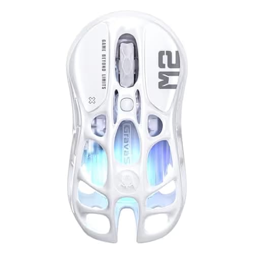 GravaStar Mercury M2 Wireless Gaming Mouse with 26,000 DPI, PAW3395DM Sensor -79g Lightweight Hollowed-Out Design -5 Programmable Buttons -5 Dynamic Lightsync RGB (White) image