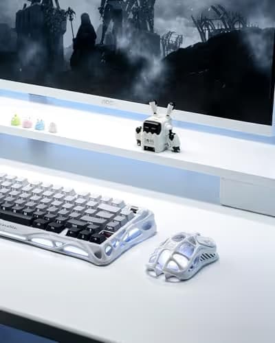 GravaStar Mercury M2 Wireless Gaming Mouse with 26,000 DPI, PAW3395DM Sensor -79g Lightweight Hollowed-Out Design -5 Programmable Buttons -5 Dynamic Lightsync RGB (White) image