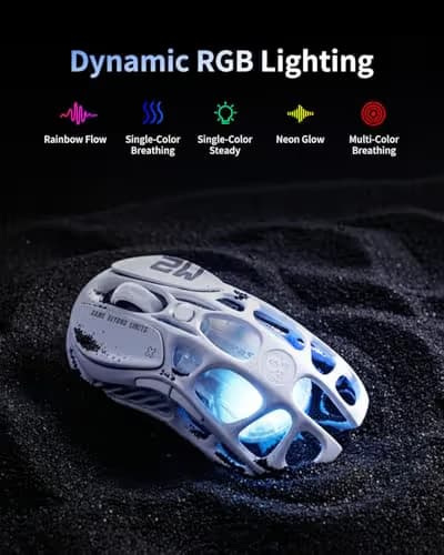 GravaStar Mercury M2 Wireless Gaming Mouse with 26,000 DPI, PAW3395DM Sensor -79g Lightweight Hollowed-Out Design -5 Programmable Buttons -5 Dynamic Lightsync RGB (White) image