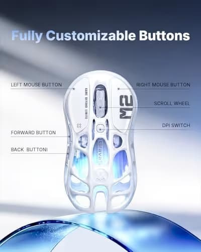 GravaStar Mercury M2 Wireless Gaming Mouse with 26,000 DPI, PAW3395DM Sensor -79g Lightweight Hollowed-Out Design -5 Programmable Buttons -5 Dynamic Lightsync RGB (White) image
