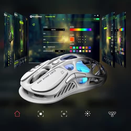 GravaStar Mercury M1 Pro Gaming Mouse, Lightweight Magnesium Alloy, 26,000 DPI, PAW3395DM Sensor, 5 Programmable Buttons, Support Wired/2.4GHz/BT, Up to 200 Hours Battery Life (Gradient Black) image