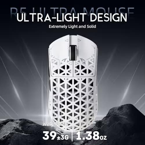 ATTACK SHARK R5Ultra 8K Carbon Fiber Wireless Gaming Mouse with 42000 DPI -PAW3950 MAX Sensor -39g Ultra-Lightweight-Nordic 52840 MCU Chip-Wired/BT/2.4GHz Wirelss Programmable Mouse for PC/Mac (White) image