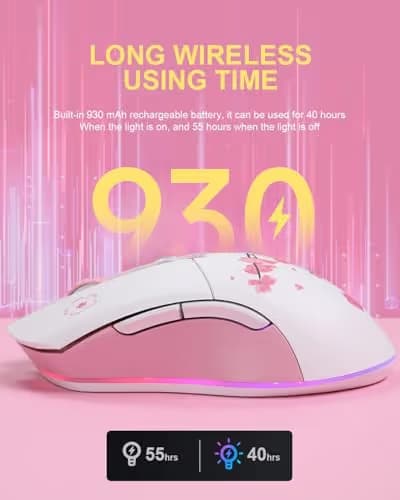 DAREU Sakura Pink Wireless Wired Gaming Mouse, Dual-Mode Rechargeable 6 Programmable Buttons,10K DPI,RGB and 7 Adjustable DPI Levels up to [150IPS] [1000Hz Polling Rate] for PC Notebook Mac image