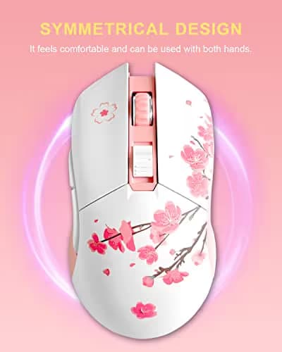 DAREU Sakura Pink Wireless Wired Gaming Mouse, Dual-Mode Rechargeable 6 Programmable Buttons,10K DPI,RGB and 7 Adjustable DPI Levels up to [150IPS] [1000Hz Polling Rate] for PC Notebook Mac image