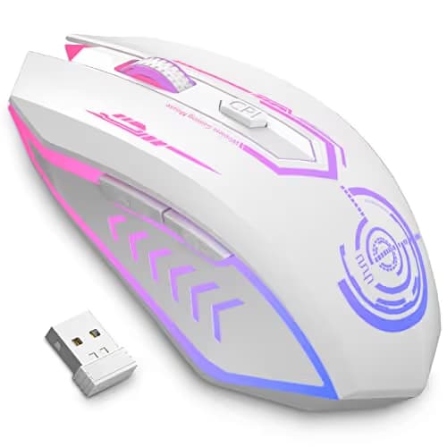 UHURU Gaming Mouse, Wireless Gaming Mouse with 6 Buttons 7 Changeable LED Color up to 10000 DPI, Rechargeable USB Gamer Mouse for PC Laptop (White) main image