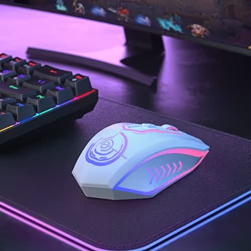 UHURU Gaming Mouse, Wireless Gaming Mouse with 6 Buttons 7 Changeable LED Color up to 10000 DPI, Rechargeable USB Gamer Mouse for PC Laptop (White) image