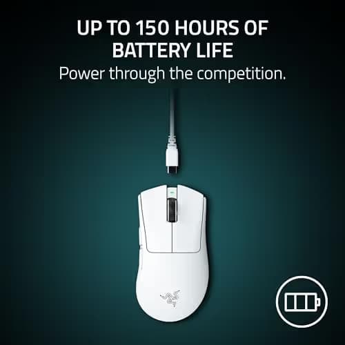 Razer DeathAdder V4 Pro Wireless Gaming Mouse: 57g Lightweight - HyperSpeed Wireless Gen-2 - Optical Scroll Wheel - Optical Switches Gen-4 - Focus Pro 45K Sensor Gen-2 - Up to 150 Hr Battery - White image