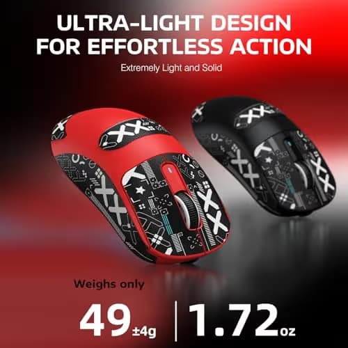 ATTACK SHARK X3 Wireless Gaming Mouse, 49g Bluetooth/2.4G/USB-C Ergonomic Computer Mouse, PAW3395 26K DPI Sensor, 200h Battery Life, Programmable Buttons Griptape, Gaming Accessories for PC/Laptop/Mac image