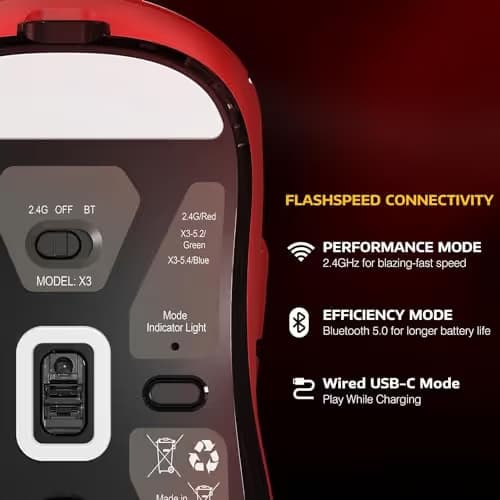 ATTACK SHARK X3 Wireless Gaming Mouse, 49g Bluetooth/2.4G/USB-C Ergonomic Computer Mouse, PAW3395 26K DPI Sensor, 200h Battery Life, Programmable Buttons Griptape, Gaming Accessories for PC/Laptop/Mac image