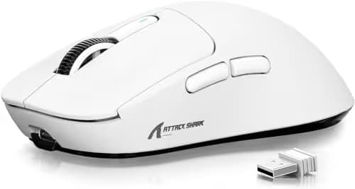 ATTACK SHARK X3 Wireless Gaming Mouse, 49g Ergonomic Computer Mouse, Triple Modes PAW3395 26K DPI Optical Sensor, 200h Battery Life, Programmable Buttons, Gaming Accessories for PC/Laptop/Mac (White) image