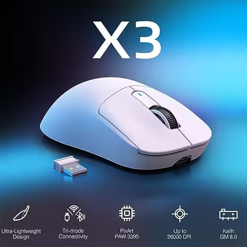 ATTACK SHARK X3 Wireless Gaming Mouse, 49g Ergonomic Computer Mouse, Triple Modes PAW3395 26K DPI Optical Sensor, 200h Battery Life, Programmable Buttons, Gaming Accessories for PC/Laptop/Mac (White) image