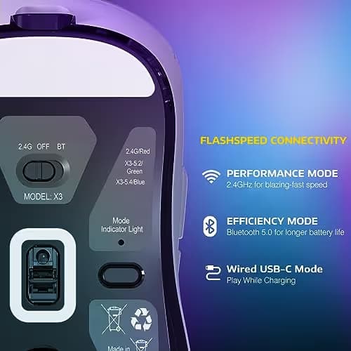 ATTACK SHARK X3 Wireless Gaming Mouse, 49g Ergonomic Computer Mouse, Triple Modes PAW3395 26K DPI Optical Sensor, 200h Battery Life, Programmable Buttons, Gaming Accessories for PC/Laptop/Mac (White) image