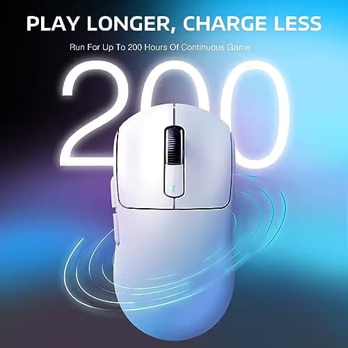 ATTACK SHARK X3 Wireless Gaming Mouse, 49g Ergonomic Computer Mouse, Triple Modes PAW3395 26K DPI Optical Sensor, 200h Battery Life, Programmable Buttons, Gaming Accessories for PC/Laptop/Mac (White) image