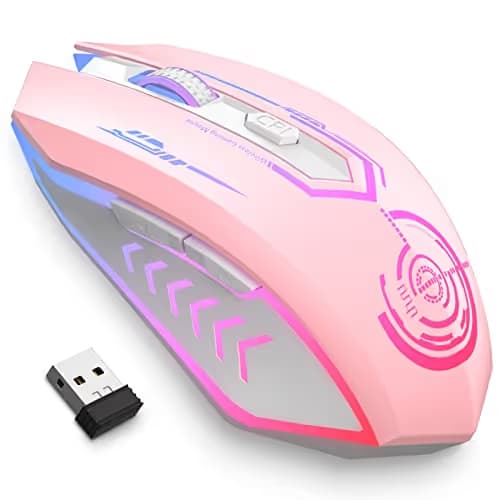 UHURU Gaming Mouse, Wireless Gaming Mouse with 6 Buttons 7 Changeable LED Color up to 10000 DPI, Rechargeable USB Gamer Mouse for PC Laptop (Pink) main image