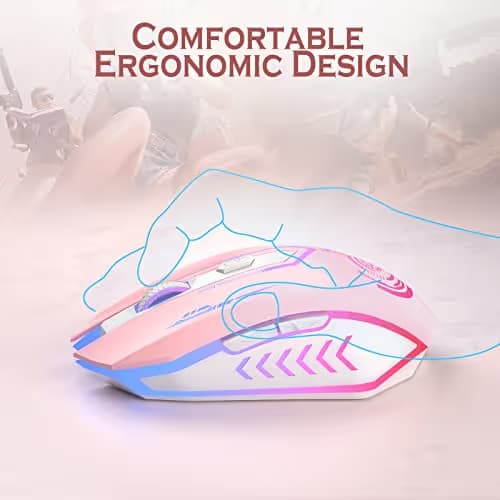 UHURU Gaming Mouse, Wireless Gaming Mouse with 6 Buttons 7 Changeable LED Color up to 10000 DPI, Rechargeable USB Gamer Mouse for PC Laptop (Pink) image