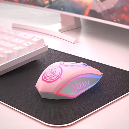 UHURU Gaming Mouse, Wireless Gaming Mouse with 6 Buttons 7 Changeable LED Color up to 10000 DPI, Rechargeable USB Gamer Mouse for PC Laptop (Pink) image